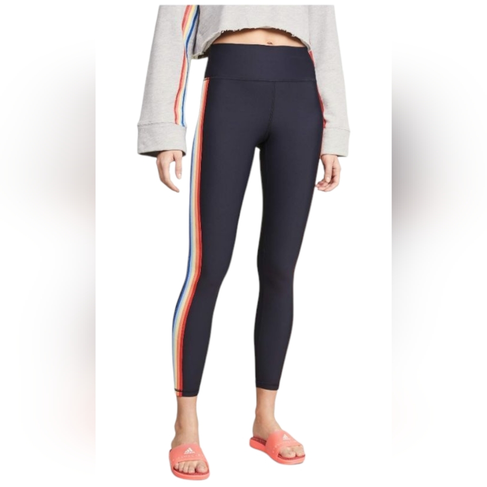 Spiritual Gangster Rainbow Stripe Athletic Leggings Sz Medium